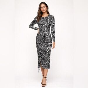 Michael Kors Black and White Animal Print Long Sleeve Dress